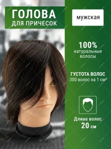 Мужская учебная голова FANTOMHEADS 77-R14-4, тёмный шатен, 20 см