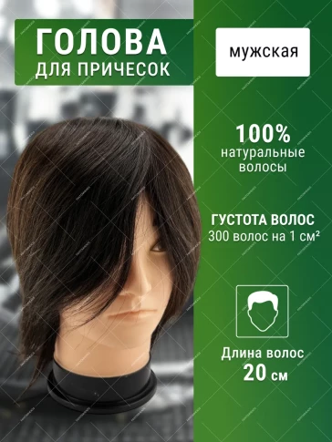 Мужская учебная голова FANTOMHEADS 77-R14-4, тёмный шатен, 20 см