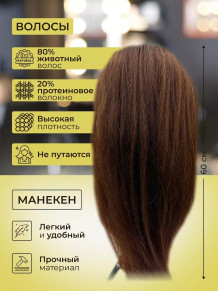 Учебная голова для причёсок FANTOMHEADS 516-4, шатенка 60 см
